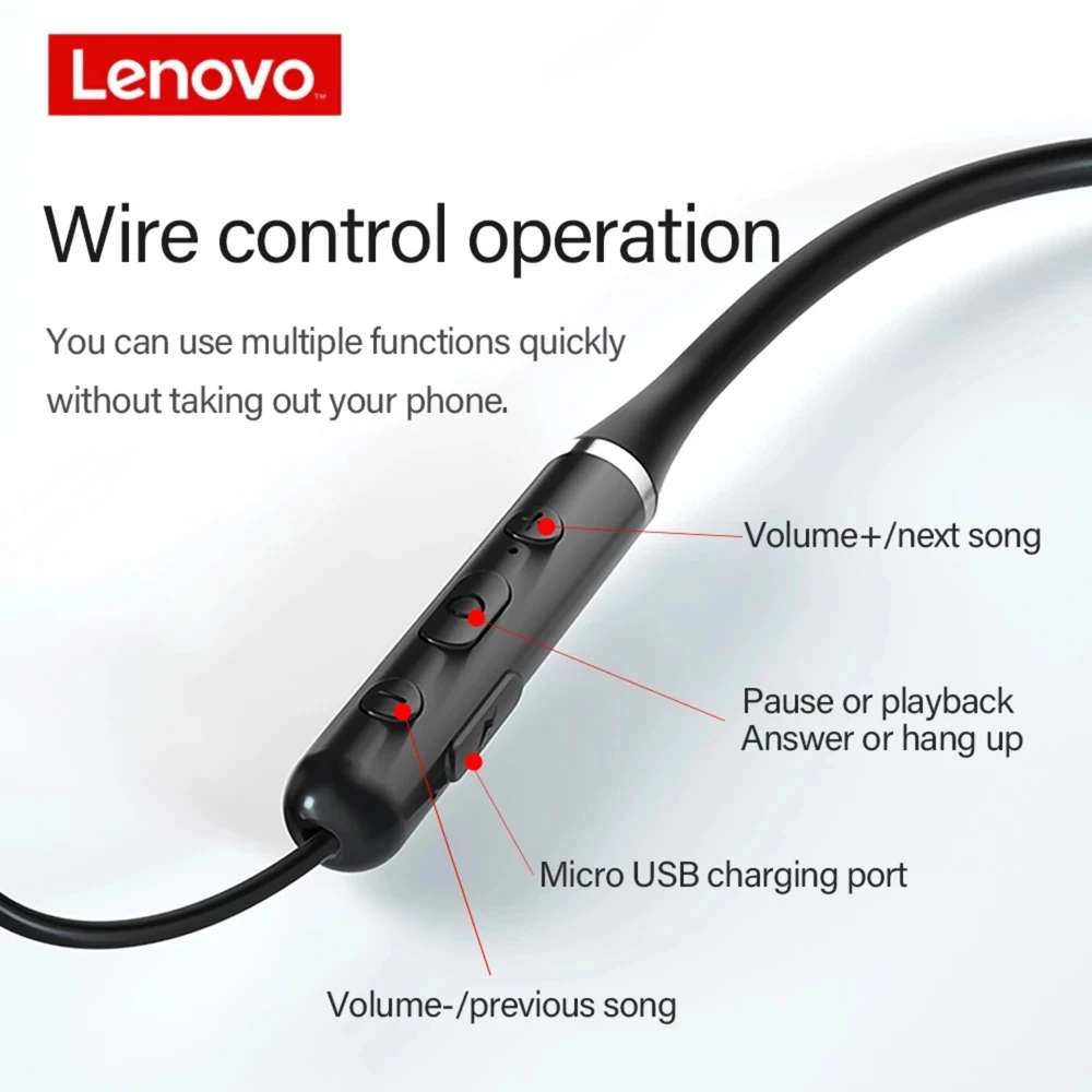 Lenovo HE06 Belaidės Ausinės, Juodos aprašymas - Prekės nuotrauka