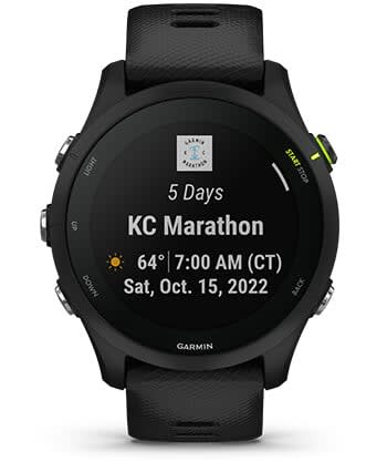 Išmanusis laikrodis Garmin Forerunner 255, Juodos spalvos apvadas su mėlynos spalvos silikoniniu dirželiu, 46mm aprašymas - Prekės nuotrauka