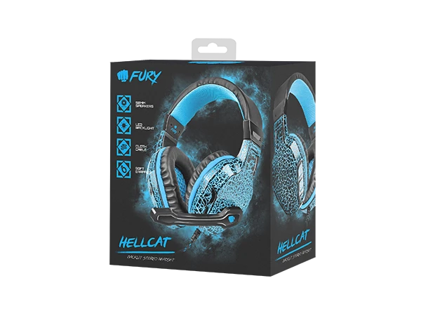 Žaidimų ausinės Fury Hellcat, LED, Mėlynos, USB + 2x 3.5mm aprašymas - Prekės nuotrauka