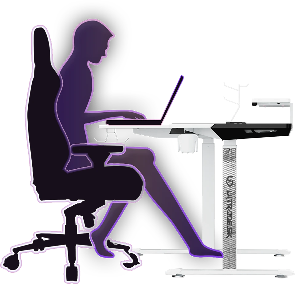 Reguliuojamo aukščio kampinis žaidimų stalas Ultradesk Winger LED RGB, Baltos spalvos aprašymas - Prekės nuotrauka