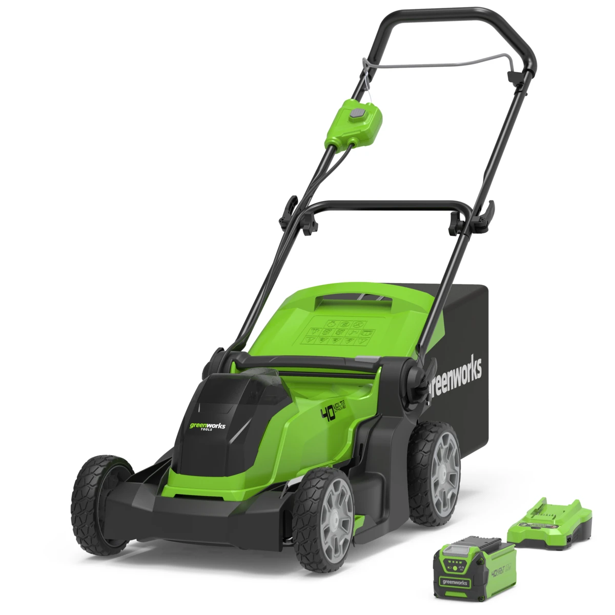 Greenworks G40LM41K4 žoliapjovė  41cm 40V (su 4Ah akumuliatoriumi ir krovikliu) aprašymas - Prekės nuotrauka