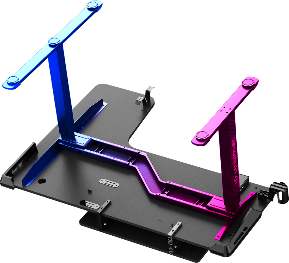 Reguliuojamo aukščio kampinis žaidimų stalas Ultradesk Winger LED RGB, Juodos spalvos aprašymas - Prekės nuotrauka