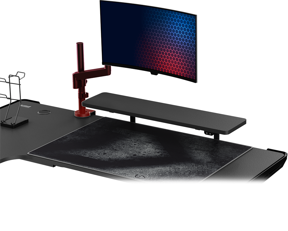 Reguliuojamo aukščio kampinis žaidimų stalas Ultradesk Winger LED RGB, Juodos spalvos aprašymas - Prekės nuotrauka