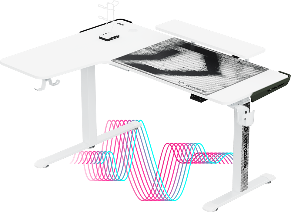 Reguliuojamo aukščio kampinis žaidimų stalas Ultradesk Winger LED RGB, Juodos spalvos aprašymas - Prekės nuotrauka
