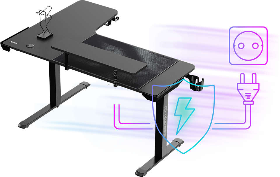 Reguliuojamo aukščio kampinis žaidimų stalas Ultradesk Winger LED RGB, Juodos spalvos aprašymas - Prekės nuotrauka