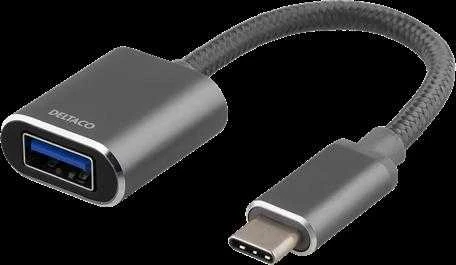 Adapteris Deltaco USB-C, UAB-A, 11cm, pilkas / USBC-1277