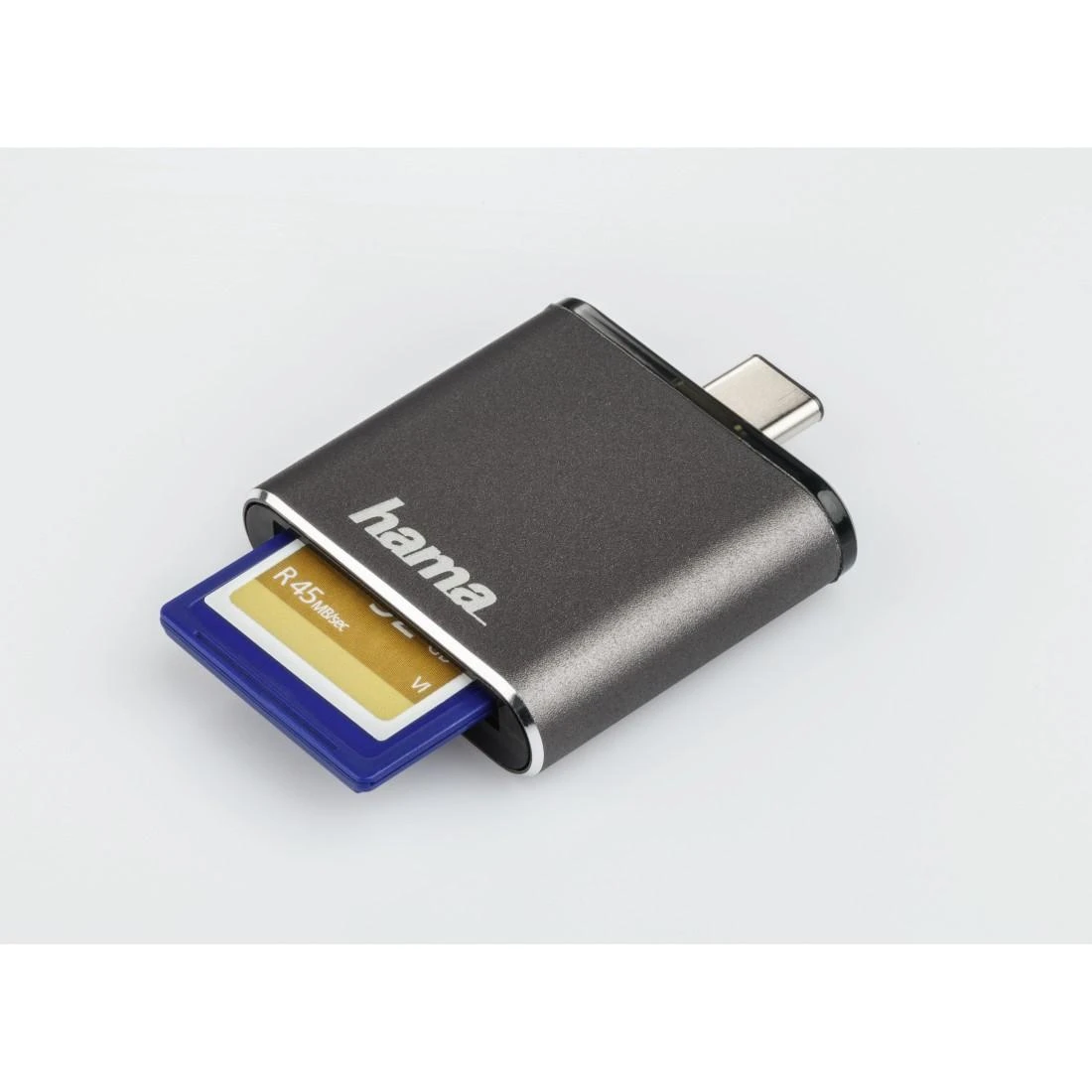 Hama 00124186 – SD,SDHC,SDXC – Pilka – 2400 Mbit/s – Metalas – USB 3.2 Gen 1 (3.1 Gen 1) Type-C – 34,3 mm