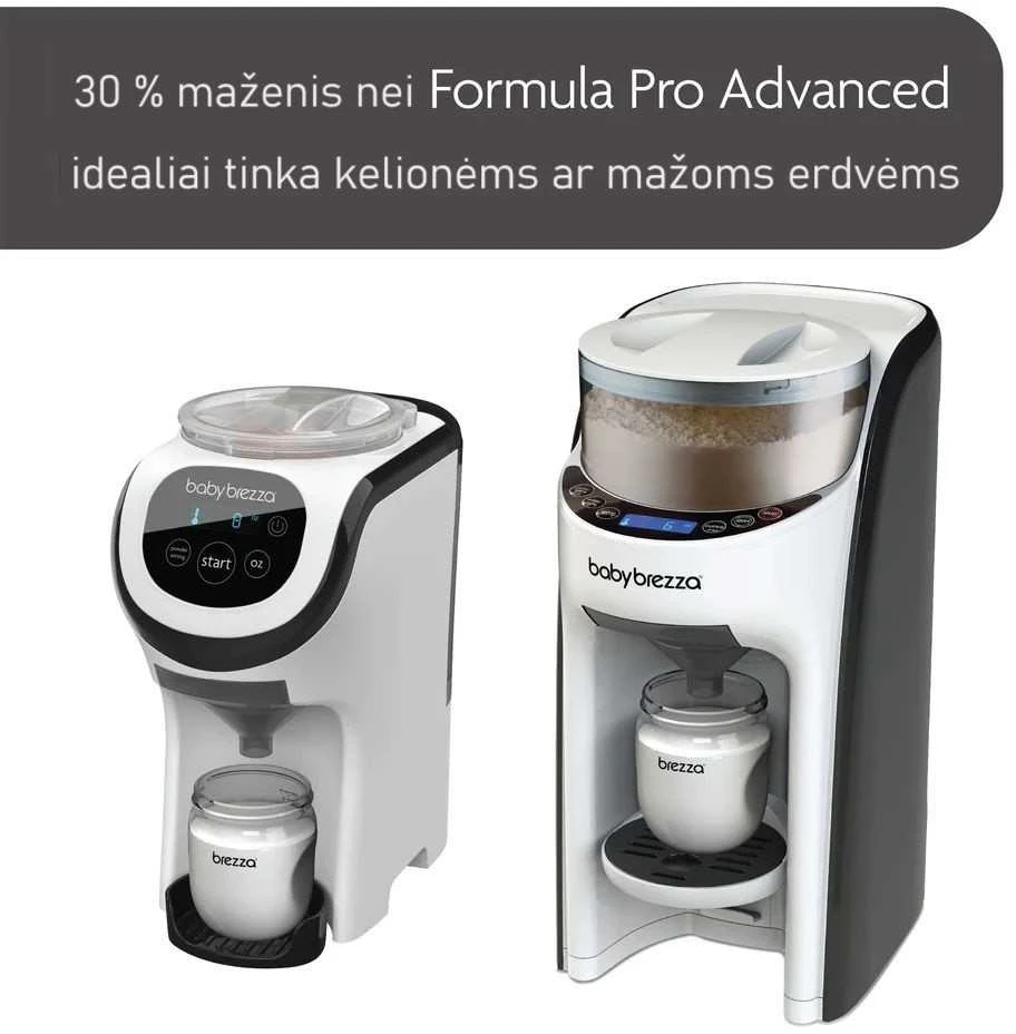 Baby Brezza Formula Pro Mini dydžio palyginimas