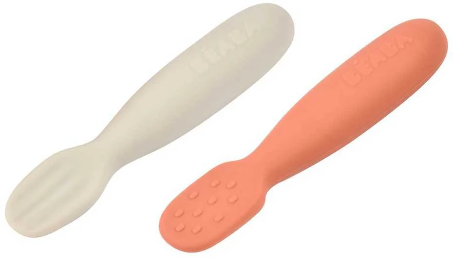 BEABA 2 VNT. SILIKONINIŲ ŠAUKŠTELIŲ RINKINYS +4 MĖN, TERRACOTTA/VELVET Pilkas