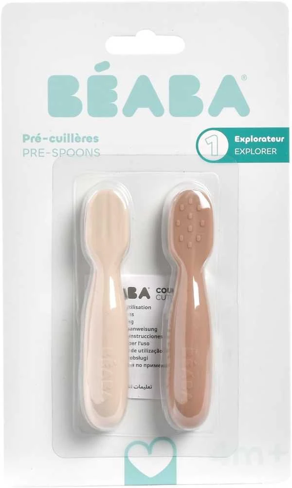 BEABA 2 VNT. SILIKONINIŲ ŠAUKŠTELIŲ RINKINYS +4 MĖN, PRALINE/CLAY