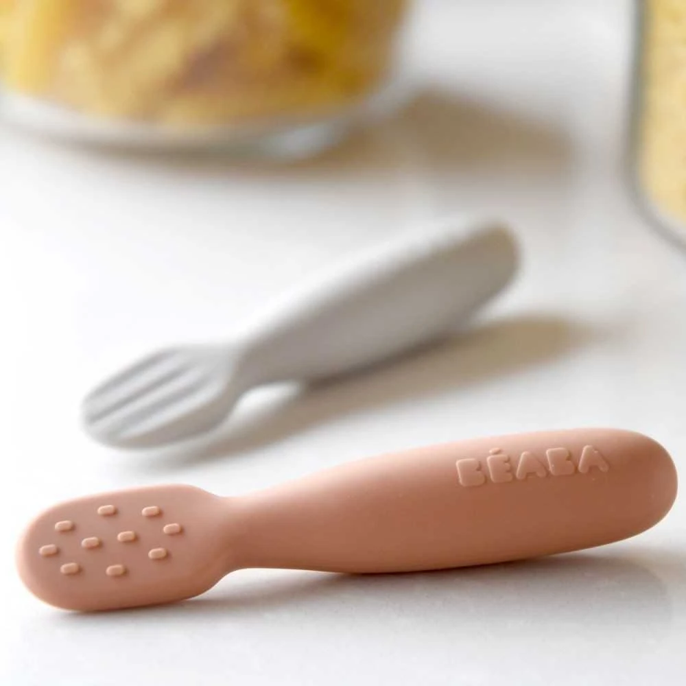 BEABA 2 VNT. SILIKONINIŲ ŠAUKŠTELIŲ RINKINYS +4 MĖN, TERRACOTTA/VELVET Pilkas