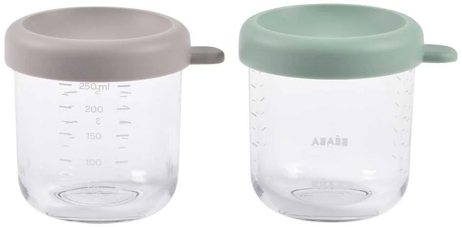 BEABA 2 VNT. STIKLINIŲ INDELIŲ RINKINYS (250 ML), SAGE Žalias/Pilkas