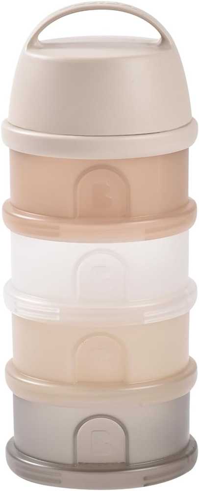 BEABA 4 SKYRIŲ PIENO MILTELIŲ DOZATORIUS IR UŽKANDŽIŲ DĖŽUTĖ, TRANSLUCENT CLAY