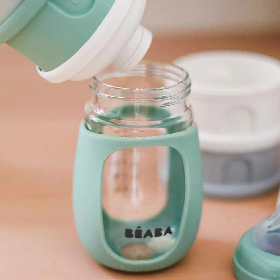 BEABA 4 SKYRIŲ PIENO MILTELIŲ DOZATORIUS IR UŽKANDŽIŲ DĖŽUTĖ, COTTON/SAGE Žalias