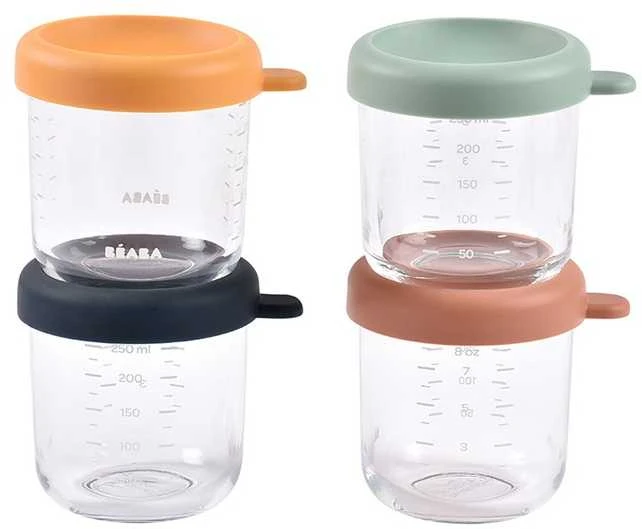 BEABA 4 VNT. STIKLINIŲ INDELIŲ RINKINYS (4 VNT. PO 250 ML), SUNRISE