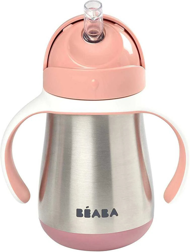 Beaba metalinė gertuvė su šiaudeliu, 250 ml, rožinės spalvos