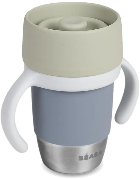 BEABA NERŪDIJANČIO PLIENO MOKOMASIS PUODELIS CLICK AND DRINK 240 ML PEBBLE