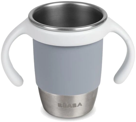 BEABA NERŪDIJANČIO PLIENO MOKOMASIS PUODELIS CLICK AND DRINK 240 ML PEBBLE
