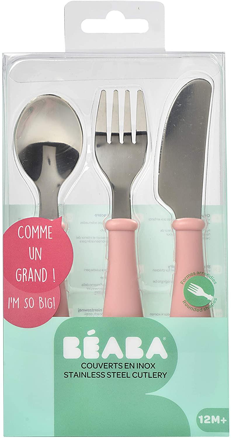 Beaba nerūdijančio plieno stalo įrankiai, 12 mėn. Spalva: old pink