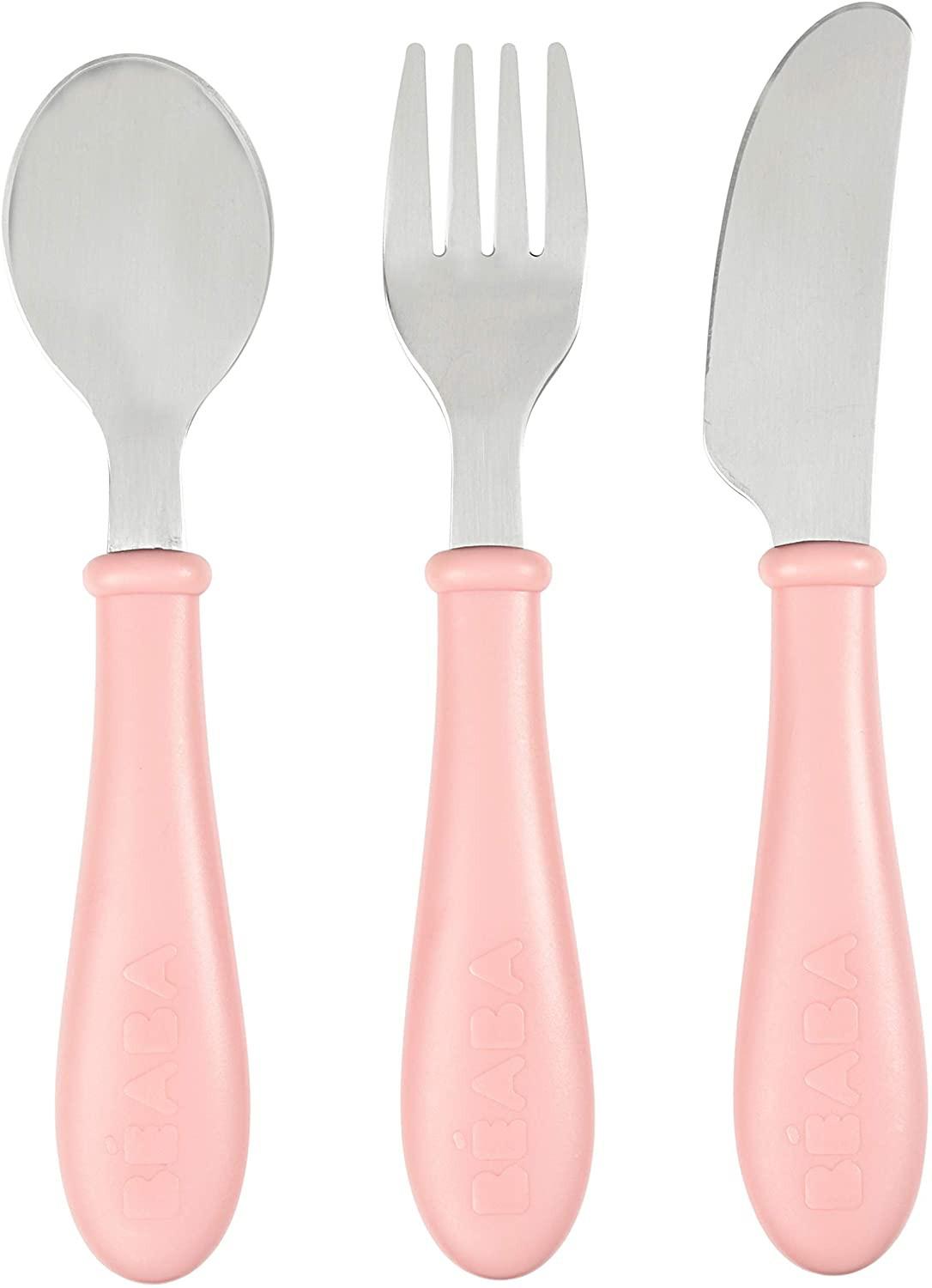Beaba nerūdijančio plieno stalo įrankiai, 12 mėn. Spalva: old pink