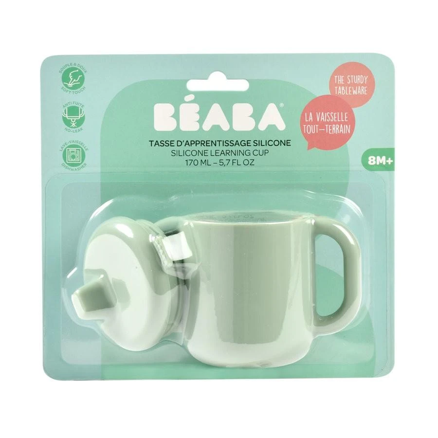 Beaba silikoninis 2in1 mokomasis puodelis, spalva: sage žalias