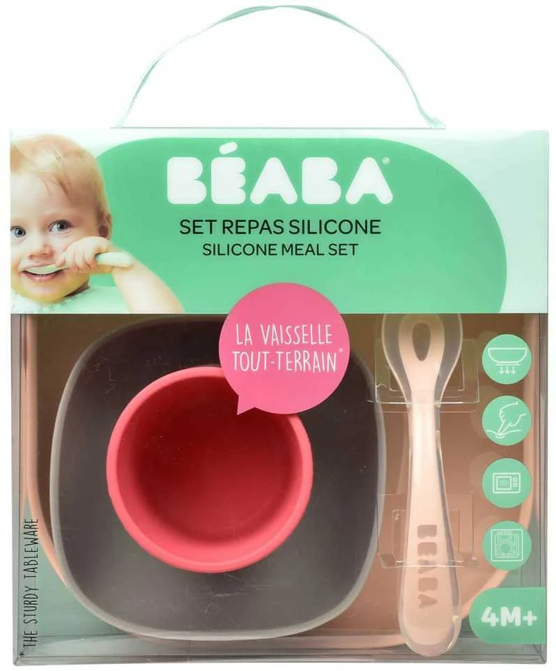 Beaba silikoninis 4 vnt. pietų rinkinys, rožinis