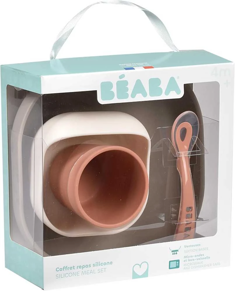 BEABA SILIKONINIS 4 VNT. PIETŲ RINKINYS, TERRACOTTA/GAZELLE