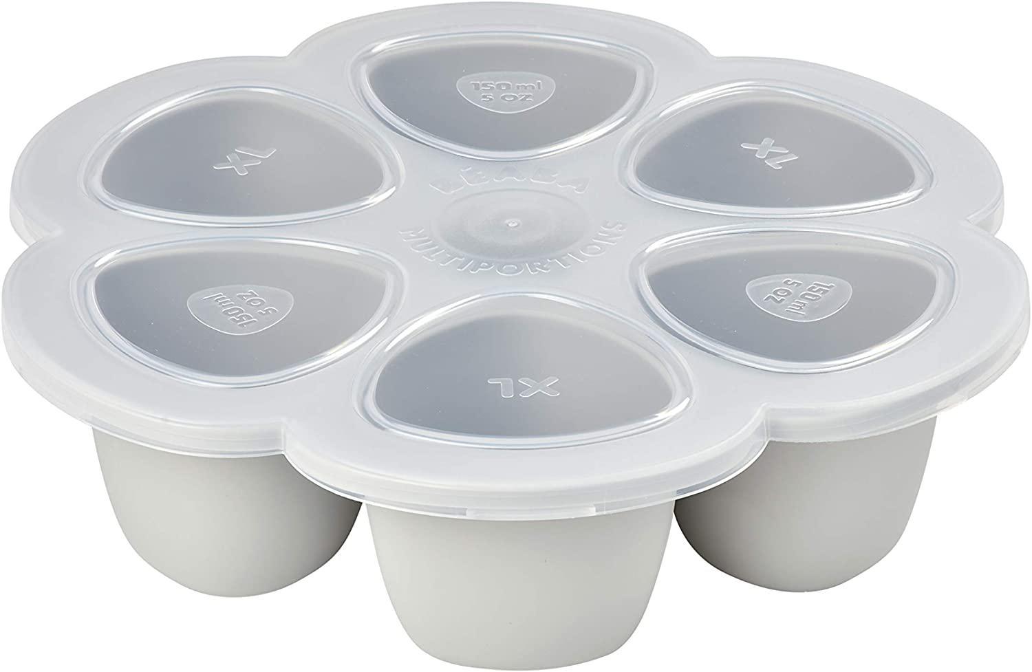 BEABA SILIKONINIS KŪDIKIO MAISTO KONTEINERIS MULTIPORTIONS, XL (6X150 ML), Pilkas