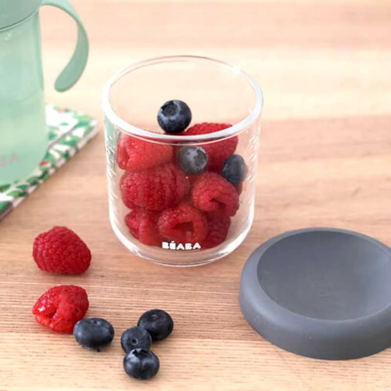 BEABA STIKLINIS MAISTO INDELIS SU DANGTELIU, MINERAL Pilkas, 250 ML