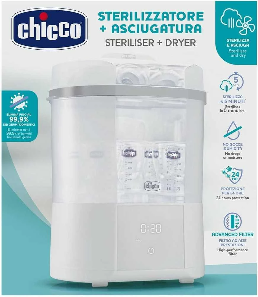 CHICCO BUTELIUKŲ STERILIZATORIUS ALL IN ONE SU DŽIOVINIMO FUNKCIJA
