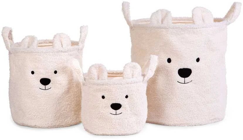 CHILDHOME DAIKTŲ IR ŽAISLŲ LAIKYMO 3 VNT. KREPŠIŲ RINKINYS TEDDY, Baltas