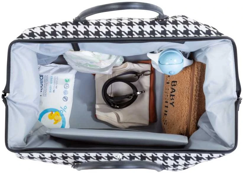 CHILDHOME DIDELIS MAMOS REIKMENŲ KREPŠYS MOMMY BAG, PIED DE POULE, Juodas
