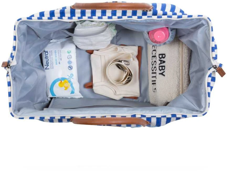 CHILDHOME DIDELIS MAMOS REIKMENŲ KREPŠYS MOMMY BAG, STRIPES - ELECTRIC Mėlynas/LIGHT Mėlynas