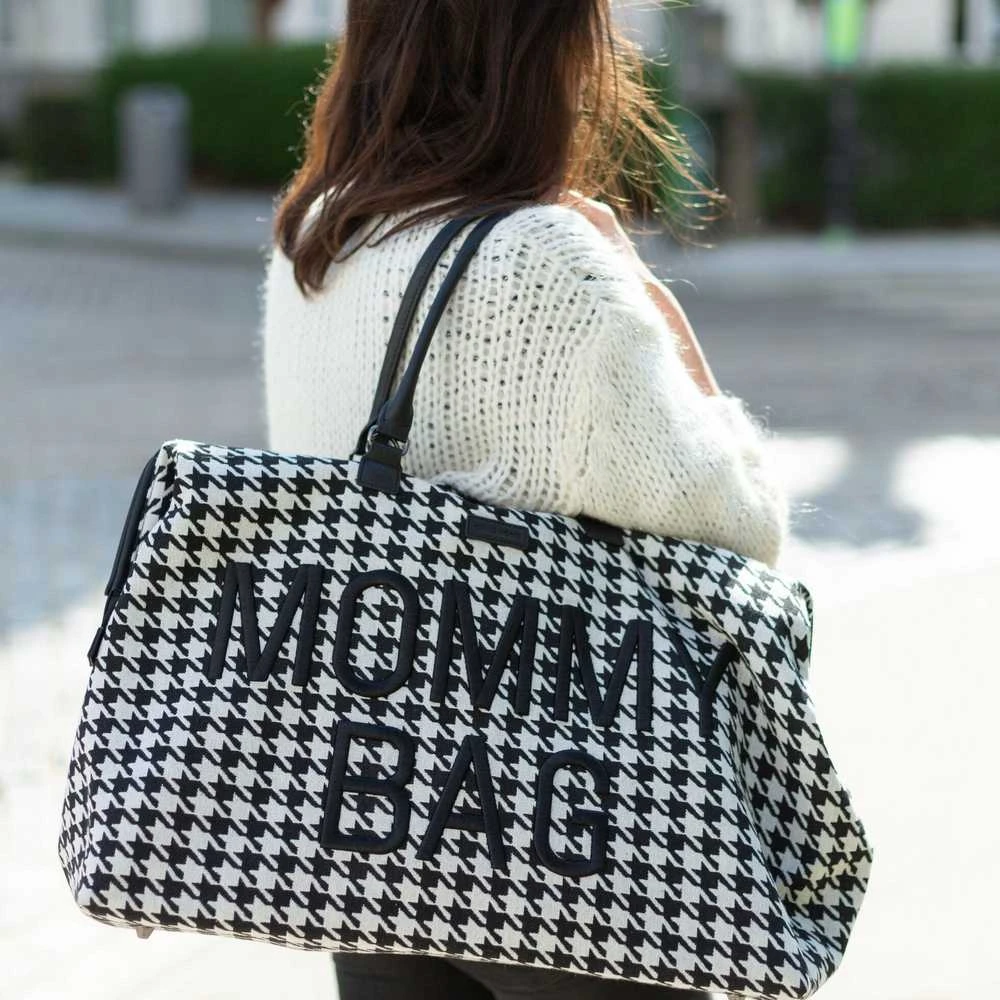 CHILDHOME DIDELIS MAMOS REIKMENŲ KREPŠYS MOMMY BAG, PIED DE POULE, Juodas