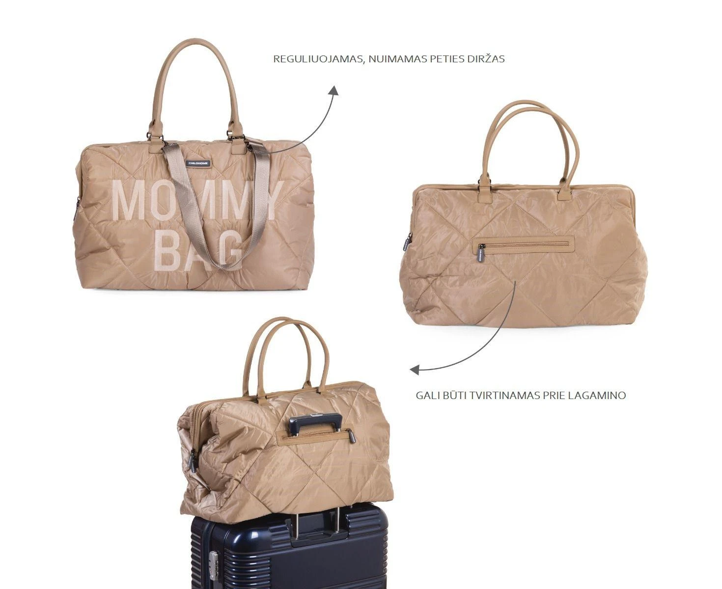 CHILDHOME DIDELIS MAMOS REIKMENŲ KREPŠYS MOMMY BAG, PUFFERED - BEIGE