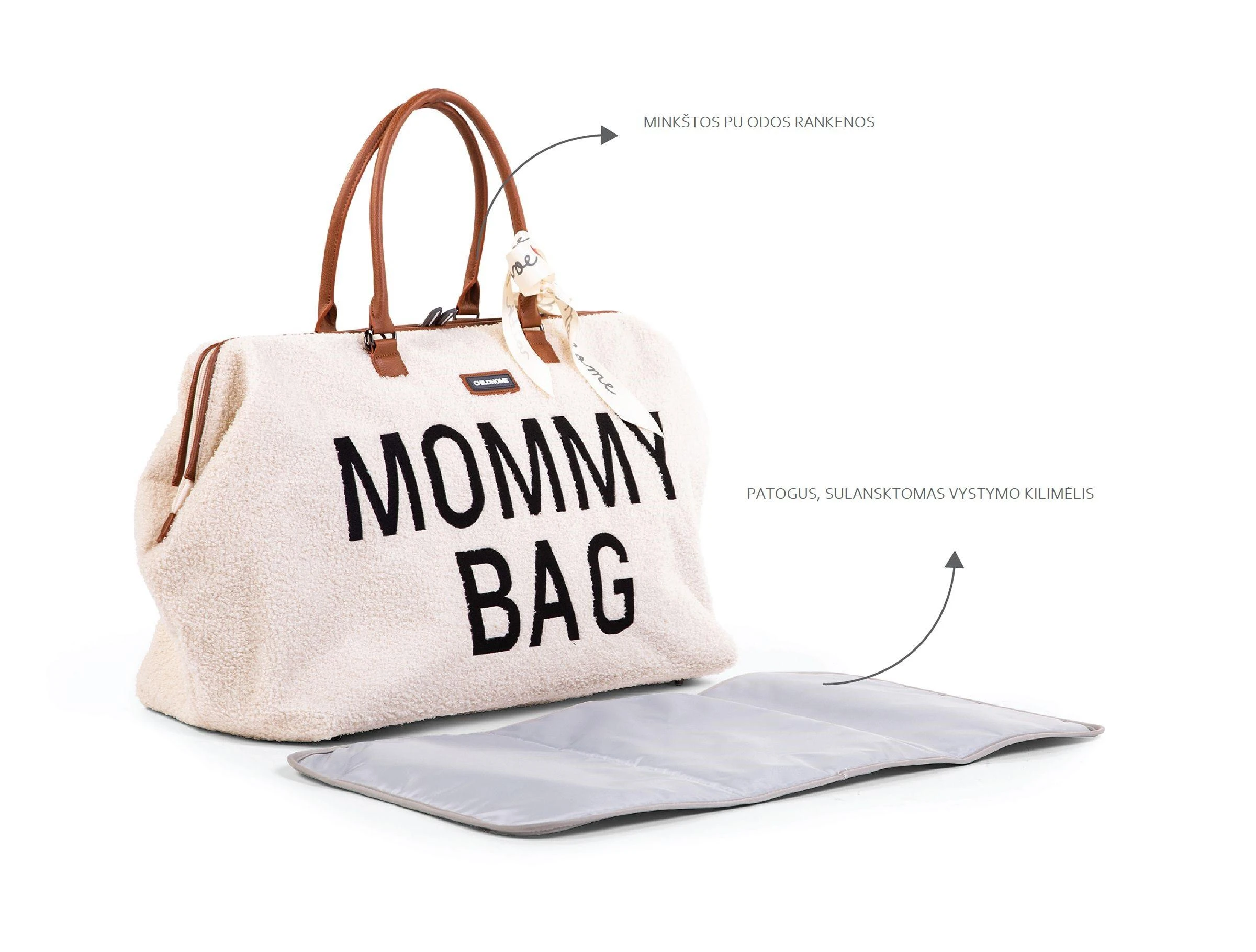 CHILDHOME DIDELIS MAMOS REIKMENŲ KREPŠYS MOMMY BAG, TEDDY OFF Baltas