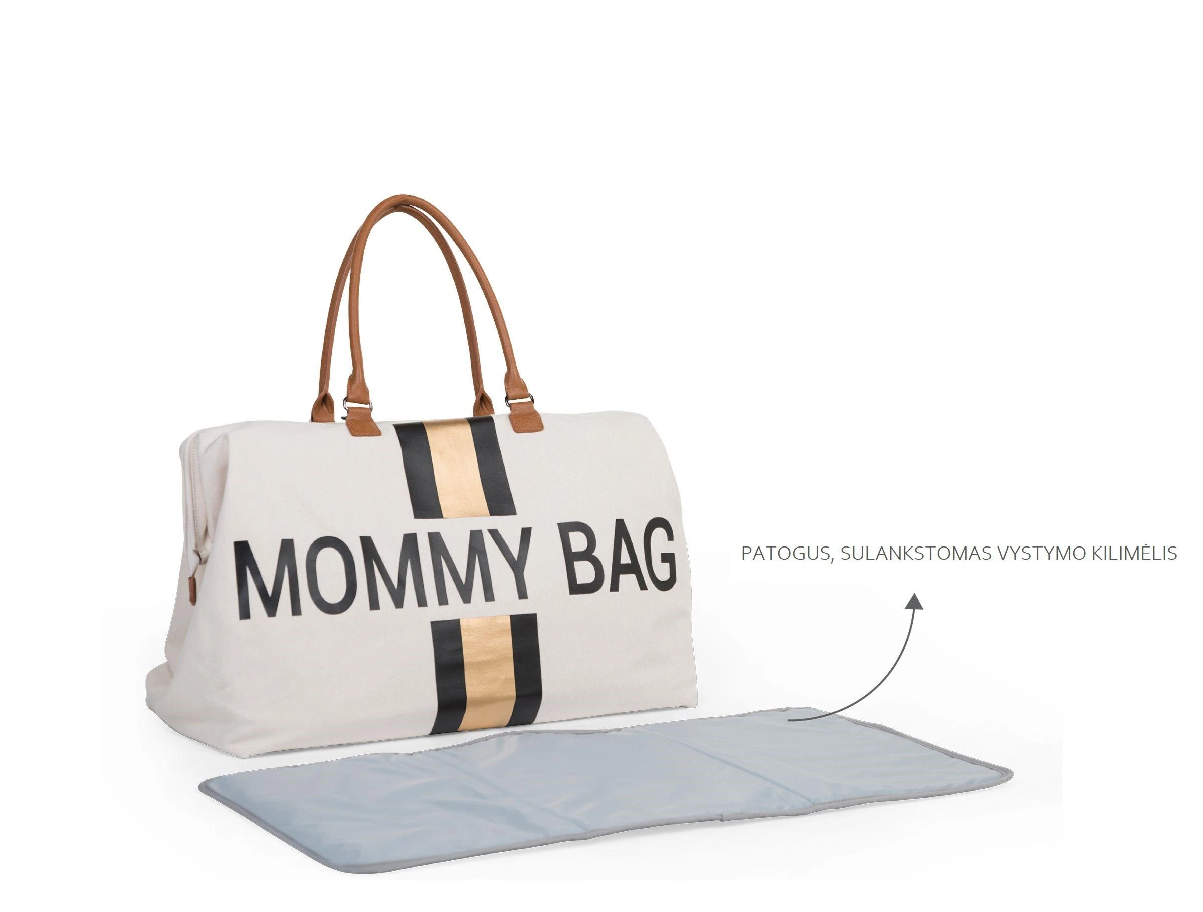 CHILDHOME DIDELIS MAMOS REIKMENŲ KREPŠYS MOMMY BAG, OFF Baltas STRIPES Juodas/GOLD