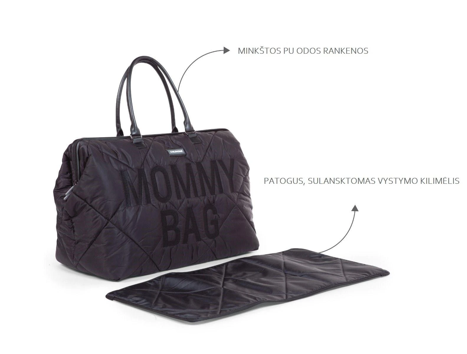 CHILDHOME DIDELIS MAMOS REIKMENŲ KREPŠYS MOMMY BAG, PUFFERED - Juodas