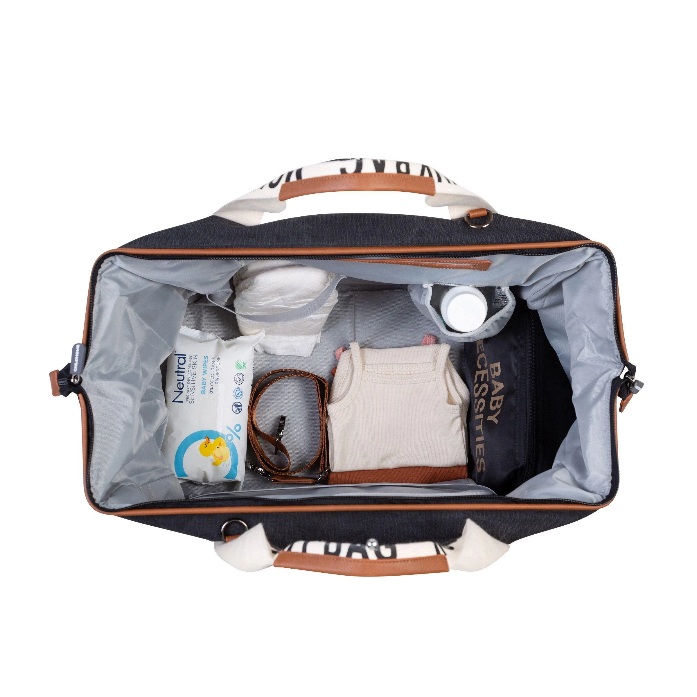 CHILDHOME DIDELIS MAMOS REIKMENŲ KREPŠYS MOMMY BAG SIGNATURE, CANVAS – Juodas
