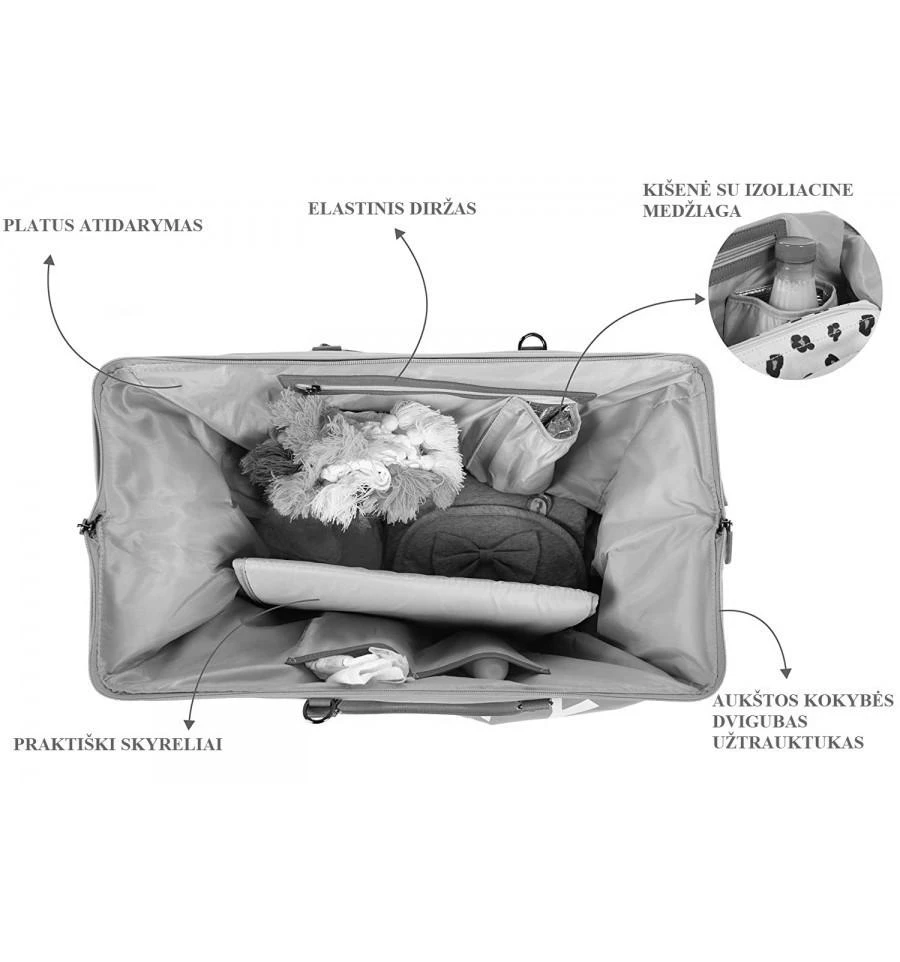 CHILDHOME DIDELIS MAMOS REIKMENŲ KREPŠYS MOMMY BAG, PUFFERED - Juodas