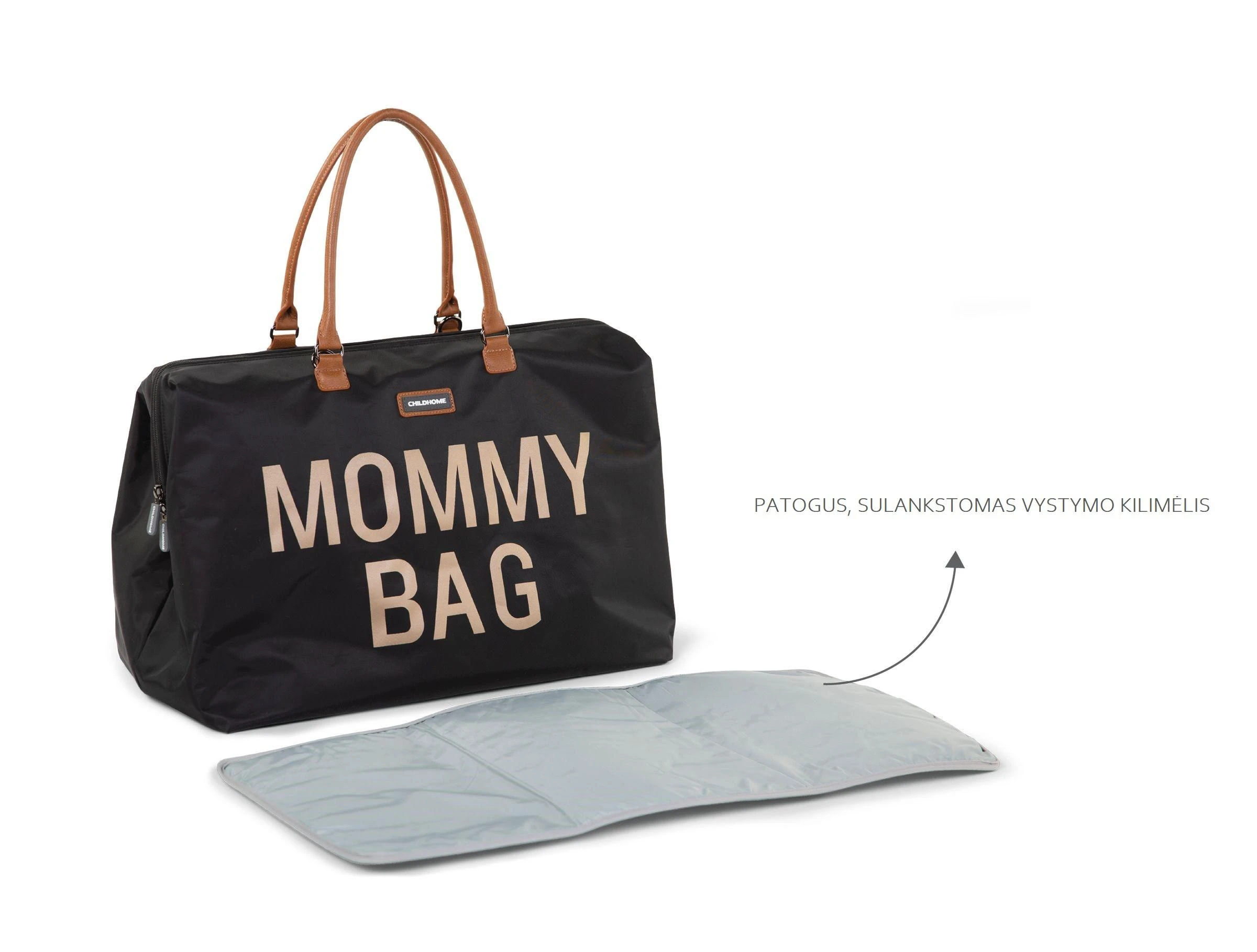 CHILDHOME DIDELIS MAMOS REIKMENŲ KREPŠYS MOMMY BAG, Juodas GOLD