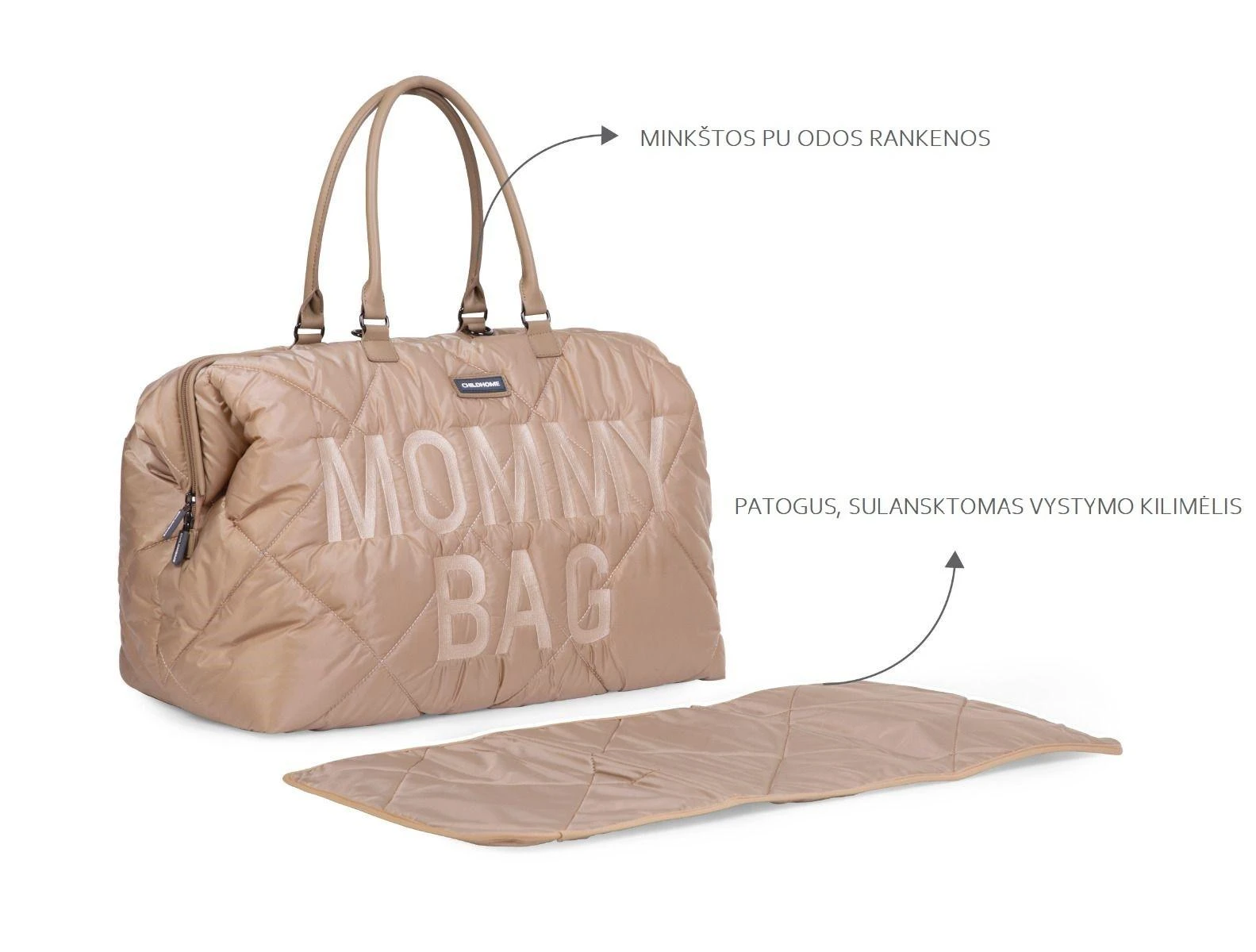 CHILDHOME DIDELIS MAMOS REIKMENŲ KREPŠYS MOMMY BAG, PUFFERED - BEIGE