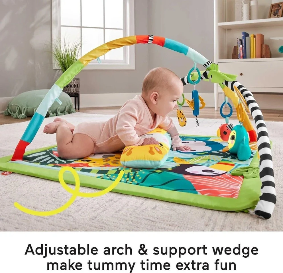 Lavinamasis kilimėlis Fisher-Price 3-in-1 Rainforest Sensory Gym, su atogrąžų miško gyvūnais (FPHJW08)