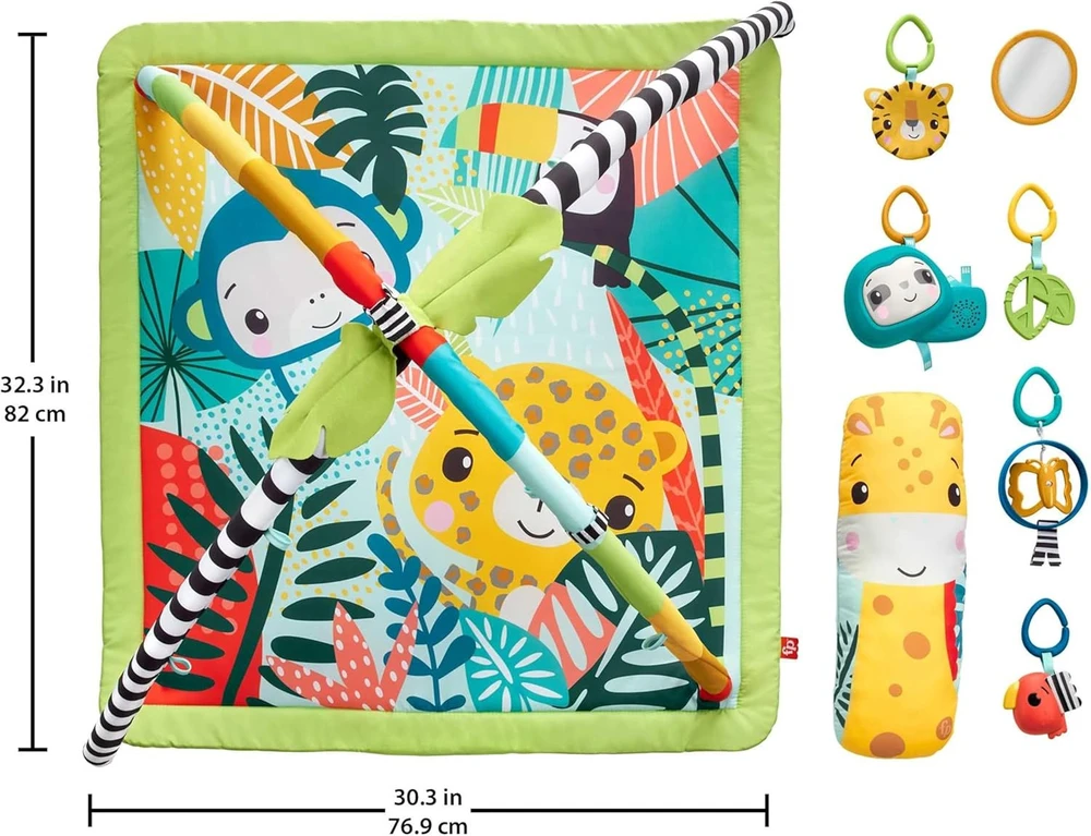 Lavinamasis kilimėlis Fisher-Price 3-in-1 Rainforest Sensory Gym, su atogrąžų miško gyvūnais (FPHJW08)