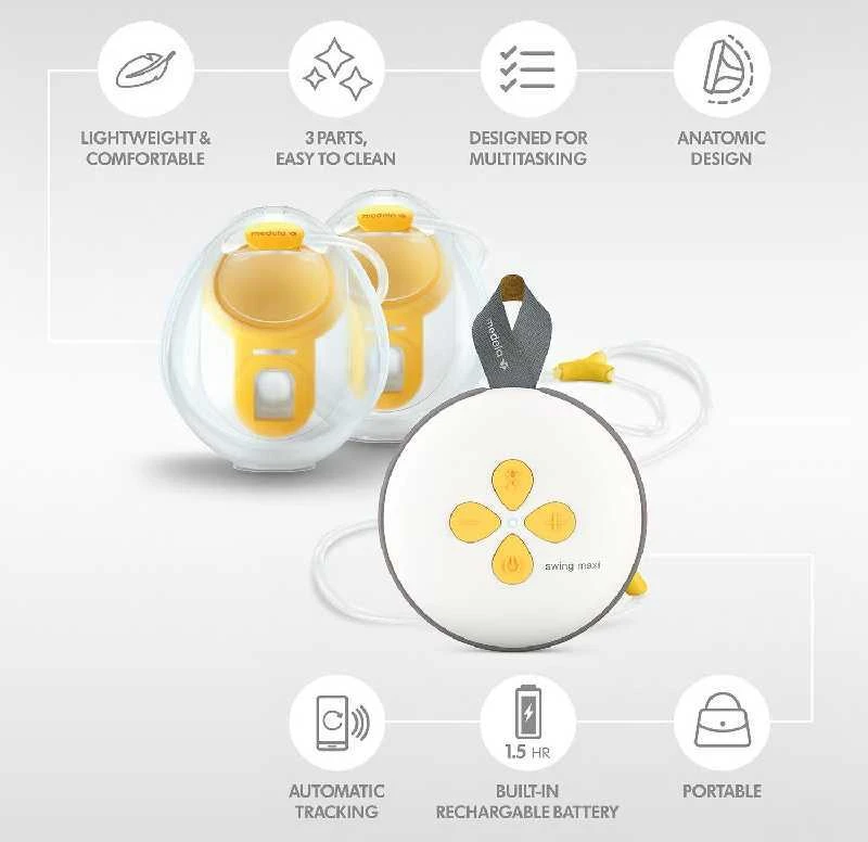 MEDELA DVIGUBAS PIENTRAUKIS SU ĮKRAUNAMA BATERIJA SWING MAXI HANDS FREE