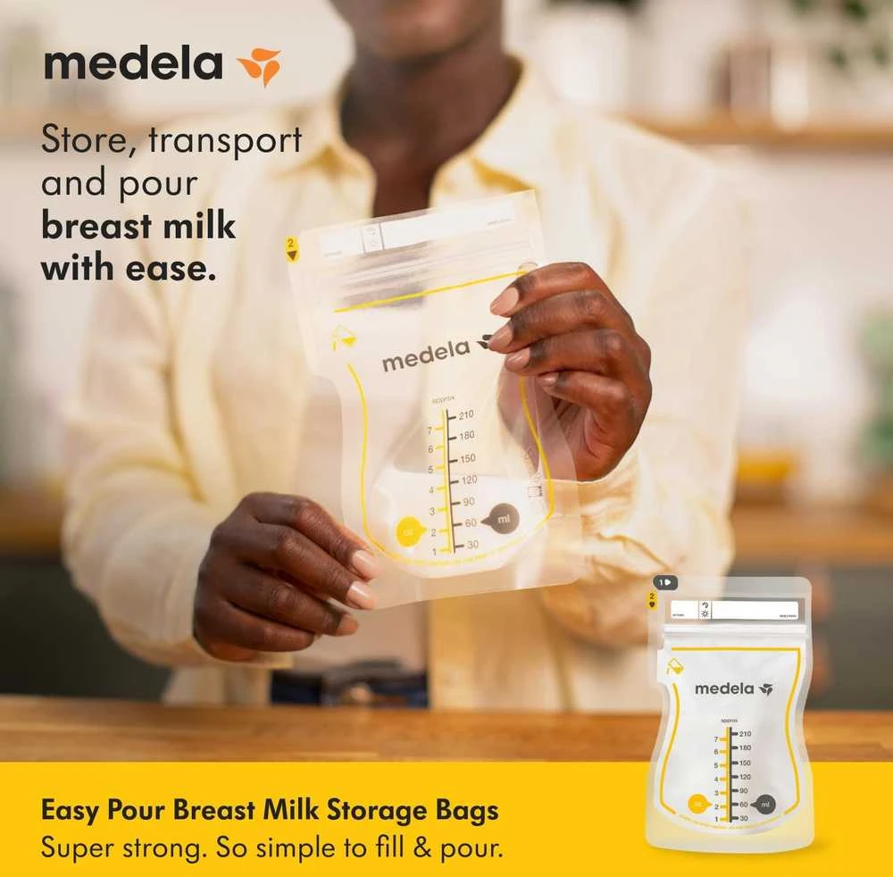 MEDELA EASY POUR MOTINOS PIENO LAIKYMO MAIŠELIAI, 210 ML, 100 VNT.