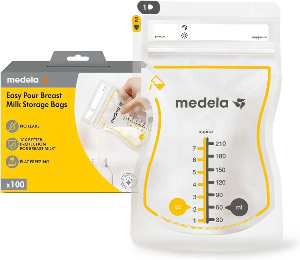 MEDELA EASY POUR MOTINOS PIENO LAIKYMO MAIŠELIAI, 210 ML, 100 VNT.