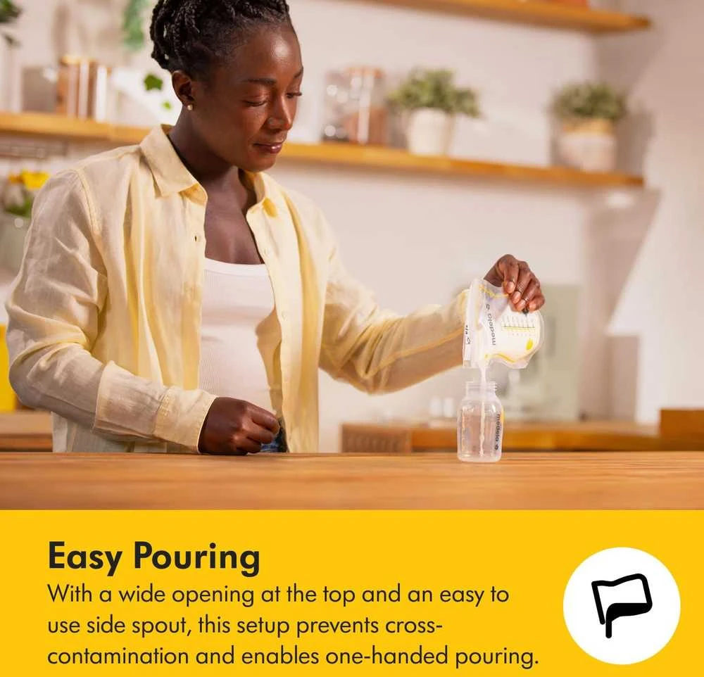 MEDELA EASY POUR MOTINOS PIENO LAIKYMO MAIŠELIAI, 210 ML, 100 VNT.