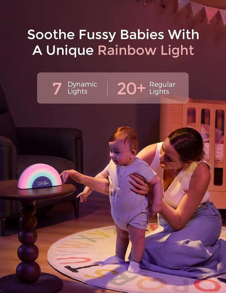 MOMCOZY BALTOJO TRIUKŠMO APARATAS ŽADINTUVAS DREAMSYNC™ SU VAIVORYKŠTĖS ŠVIESA, Pilkas
