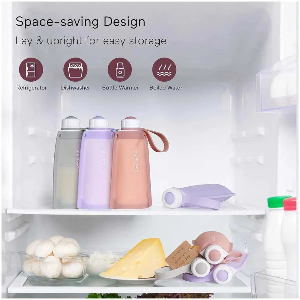 MOMCOZY DAUGKARTINIAI SILIKONINIAI PIENO IR MAISTO LAIKYMO MAIŠELIAI, 5 VNT., RAUSVI